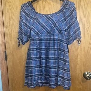 Trixxi Girl Blue and White Smocked Tunic‎ dress girl size 14 NEW Plaid layered